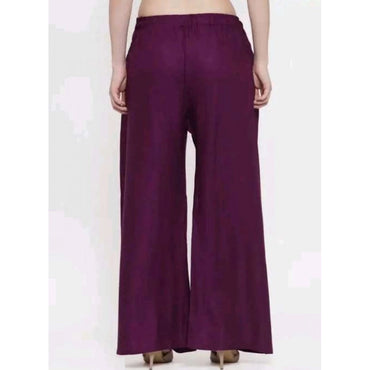 Women's Casual Rayon Solid Ankle Length Palazzo (Purple, Free Size)