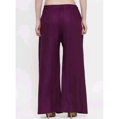 Women's Casual Rayon Solid Ankle Length Palazzo (Purple, Free Size)