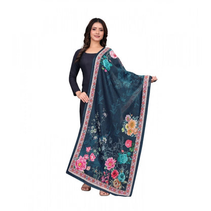 Women's chanderi silk  Printed Shawl (Navy Blue, Length: 2 Mtr)