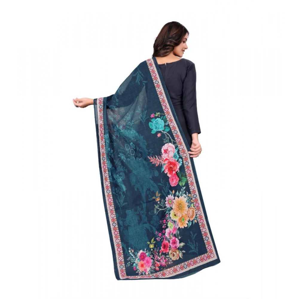 Women's chanderi silk  Printed Shawl (Navy Blue, Length: 2 Mtr)