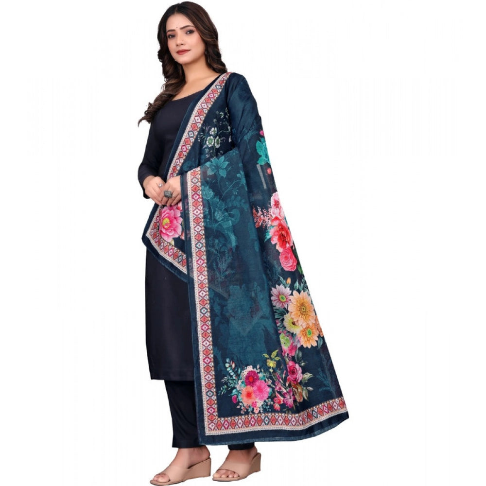 Women's chanderi silk  Printed Shawl (Navy Blue, Length: 2 Mtr)