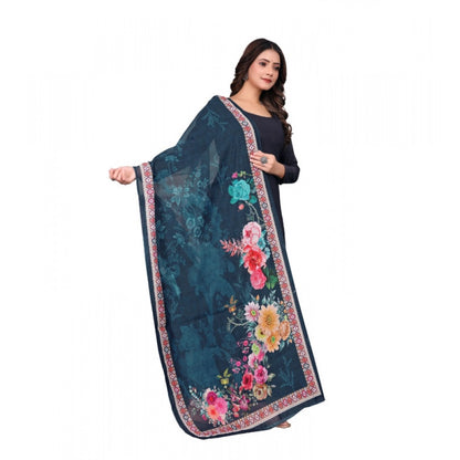 Women's chanderi silk  Printed Shawl (Navy Blue, Length: 2 Mtr)