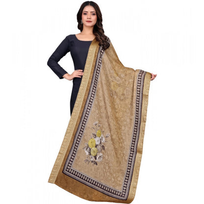 Women's chanderi silk  Printed Shawl (Beige, Length: 2 Mtr)