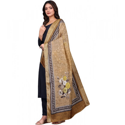 Women's chanderi silk  Printed Shawl (Beige, Length: 2 Mtr)