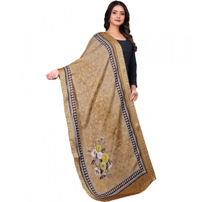 Women's chanderi silk  Printed Shawl (Beige, Length: 2 Mtr)