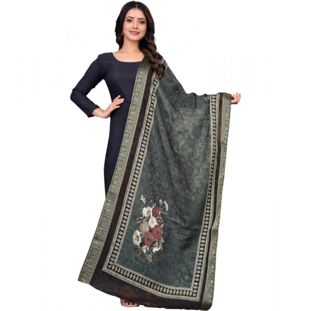 Women's chanderi silk  Printed Shawl (Black, Length: 2 Mtr)