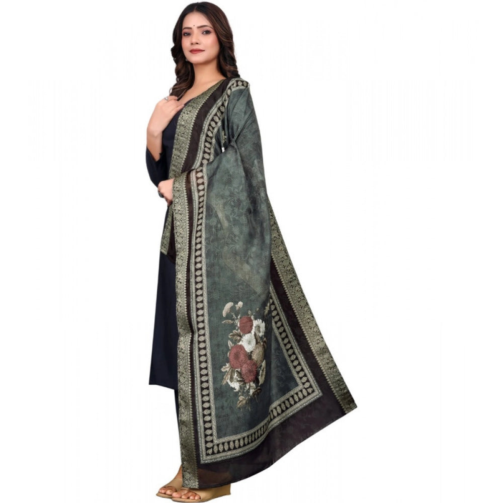 Women's chanderi silk  Printed Shawl (Black, Length: 2 Mtr)