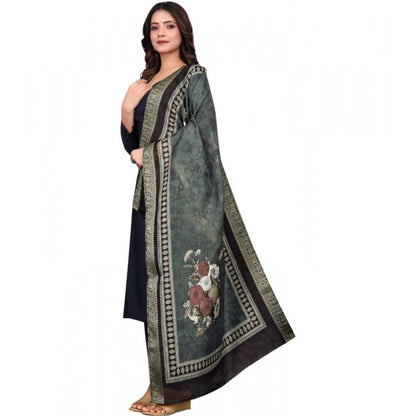 Women's chanderi silk  Printed Shawl (Black, Length: 2 Mtr)