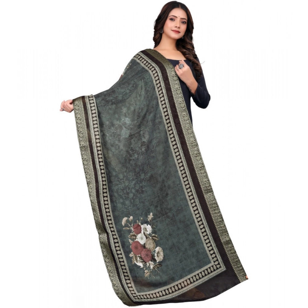 Women's chanderi silk  Printed Shawl (Black, Length: 2 Mtr)