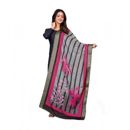 Women's chanderi silk  Printed Shawl (Black, Length: 2 Mtr)