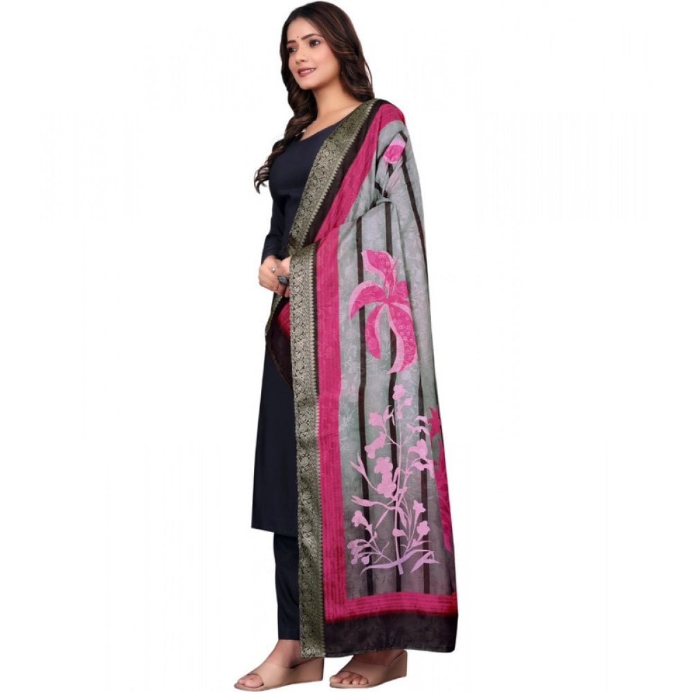 Women's chanderi silk  Printed Shawl (Black, Length: 2 Mtr)