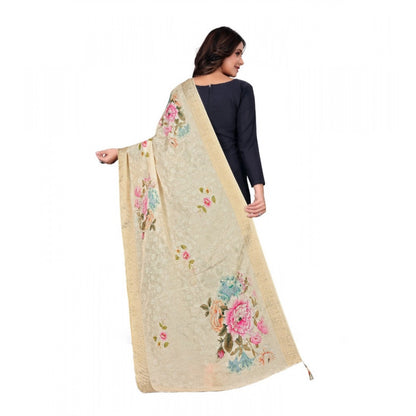 Women's chanderi silk  Printed Shawl (Beige, Length: 2 Mtr)
