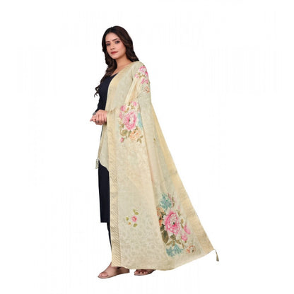 Women's chanderi silk  Printed Shawl (Beige, Length: 2 Mtr)