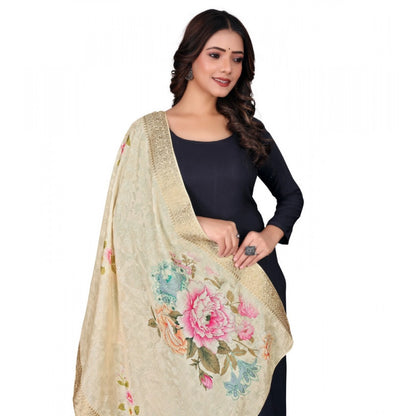 Women's chanderi silk  Printed Shawl (Beige, Length: 2 Mtr)