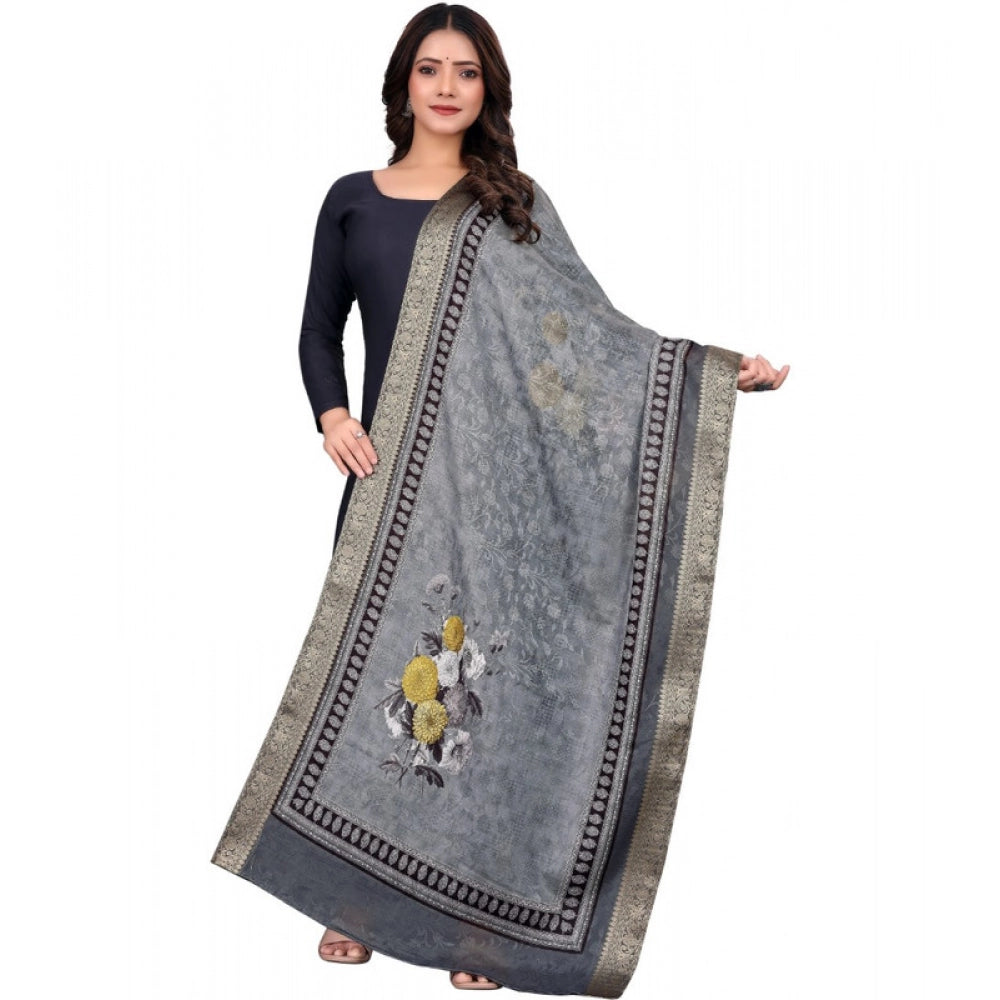 Women's chanderi silk  Printed Shawl (Gray, Length: 2 Mtr)