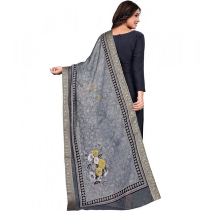 Women's chanderi silk  Printed Shawl (Gray, Length: 2 Mtr)