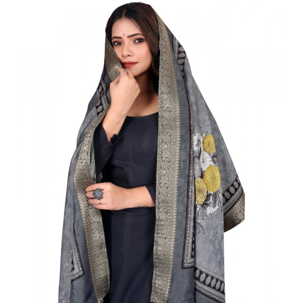 Women's chanderi silk  Printed Shawl (Gray, Length: 2 Mtr)