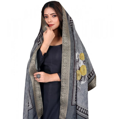 Women's chanderi silk  Printed Shawl (Gray, Length: 2 Mtr)