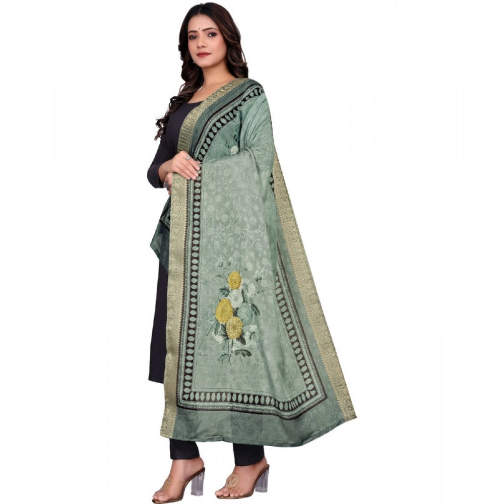 Women's chanderi silk  Printed Shawl (Green, Length: 2 Mtr)
