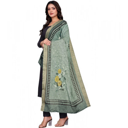 Women's chanderi silk  Printed Shawl (Green, Length: 2 Mtr)