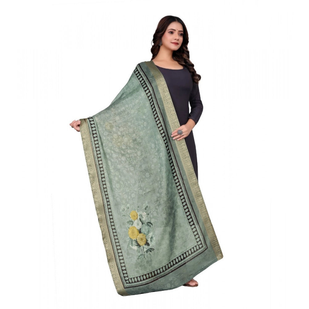 Women's chanderi silk  Printed Shawl (Green, Length: 2 Mtr)
