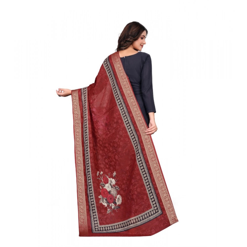 Women's chanderi silk  Printed Shawl (Maroon, Length: 2 Mtr)