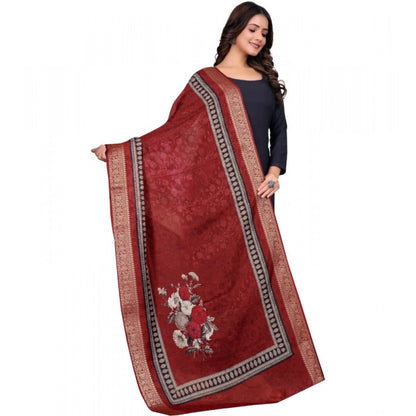 Women's chanderi silk  Printed Shawl (Maroon, Length: 2 Mtr)