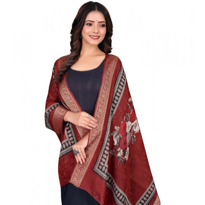 Women's chanderi silk  Printed Shawl (Maroon, Length: 2 Mtr)