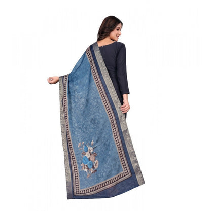 Women's chanderi silk  Printed Shawl (Navy Blue, Length: 2 Mtr)