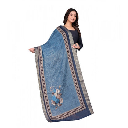 Women's chanderi silk  Printed Shawl (Navy Blue, Length: 2 Mtr)