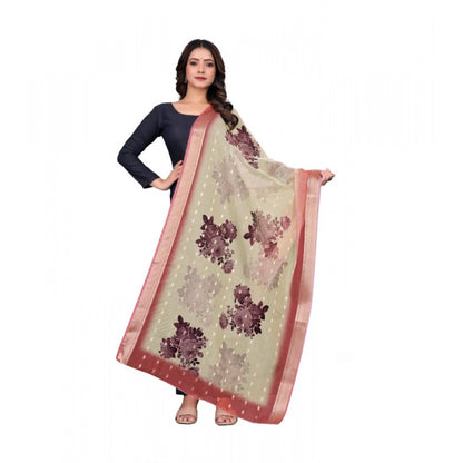 Women's chanderi silk  Printed Shawl (Beige, Length: 2 Mtr)