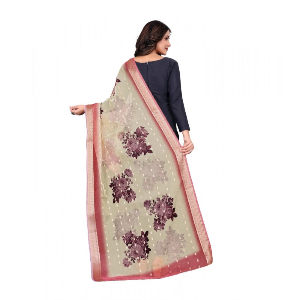 Women's chanderi silk  Printed Shawl (Beige, Length: 2 Mtr)