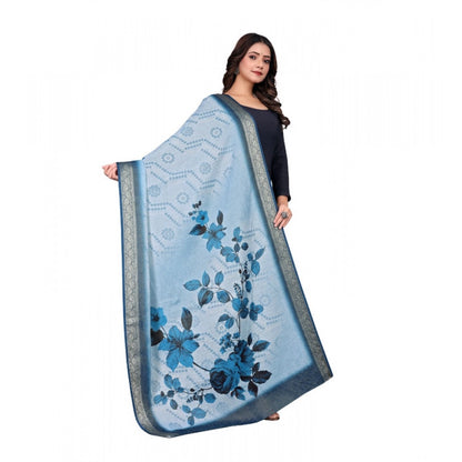 Women's chanderi silk  Printed Shawl (Blue, Length: 2 Mtr)