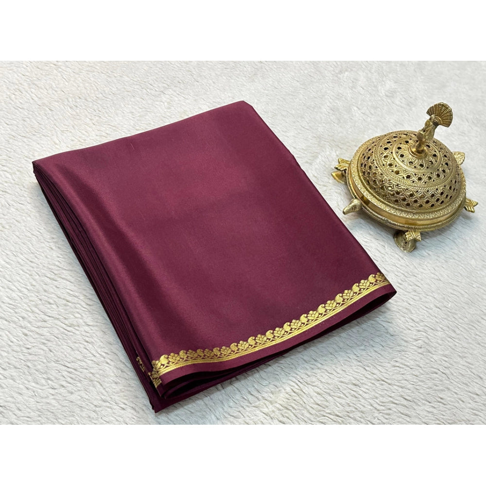 Women's Crepe Chit Pallu Solid Saree With Unstitched Blouse 5.5Mtr (Brown)