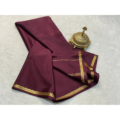 Women's Crepe Chit Pallu Solid Saree With Unstitched Blouse 5.5Mtr (Brown)