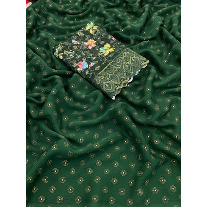 Women's Printed Brasso Saree With Unstitched Blouse (Green, 5-6 Mtrs)