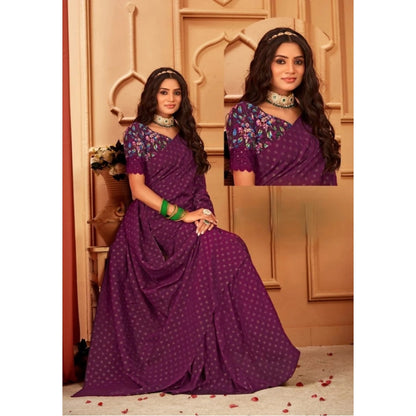 Women's Printed Brasso Saree With Unstitched Blouse (Magenta, 5-6 Mtrs)