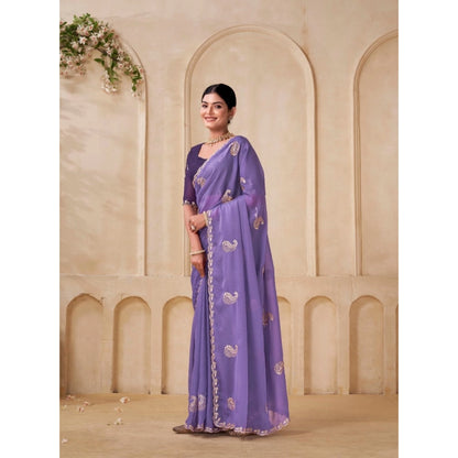 Women's Digital Printed  Georgette Saree With Unstitched Blouse (Lavendar, 5-6 Mtrs)