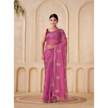 Women's Digital Printed  Georgette Saree With Unstitched Blouse (Pink, 5-6 Mtrs)