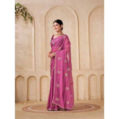 Women's Digital Printed  Georgette Saree With Unstitched Blouse (Pink, 5-6 Mtrs)