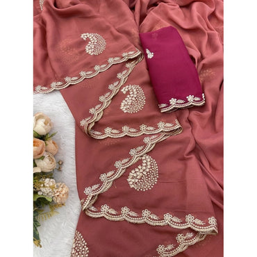 Women's Digital Printed  Georgette Saree With Unstitched Blouse (Red, 5-6 Mtrs)