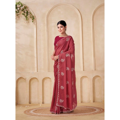 Women's Digital Printed  Georgette Saree With Unstitched Blouse (Red, 5-6 Mtrs)