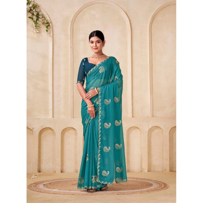 Women's Digital Printed  Georgette Saree With Unstitched Blouse (Sky, 5-6 Mtrs)