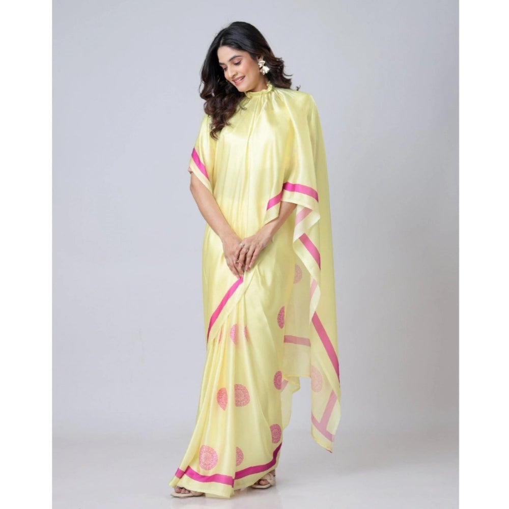 Women's Soft Crepe Silk Printed Ready To Wear Saree With Unstitched Blouse 5.5Mtr (Light Yellow)