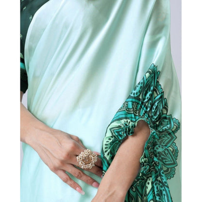 Women's Soft Crepe Silk Printed Ready To Wear Saree With Unstitched Blouse 5.5Mtr (Green)