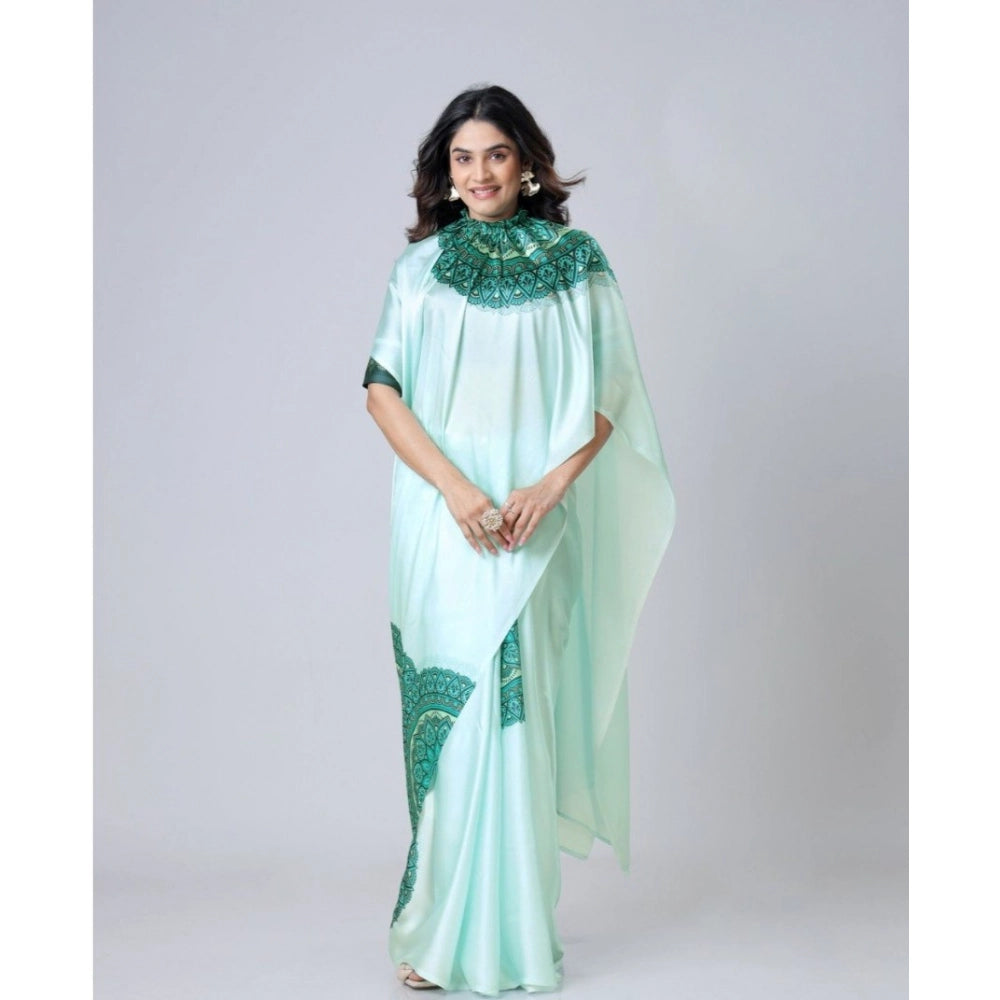 Women's Soft Crepe Silk Printed Ready To Wear Saree With Unstitched Blouse 5.5Mtr (Green)