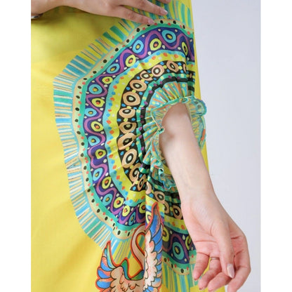 Women's Soft Crepe Silk Printed Ready To Wear Saree With Unstitched Blouse 5.5Mtr (Yellow)