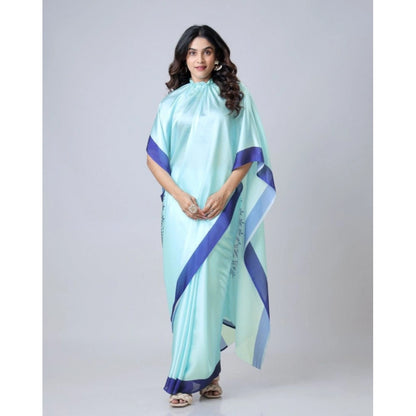 Women's Soft Crepe Silk Printed Ready To Wear Saree With Unstitched Blouse 5.5Mtr (Turquoise)