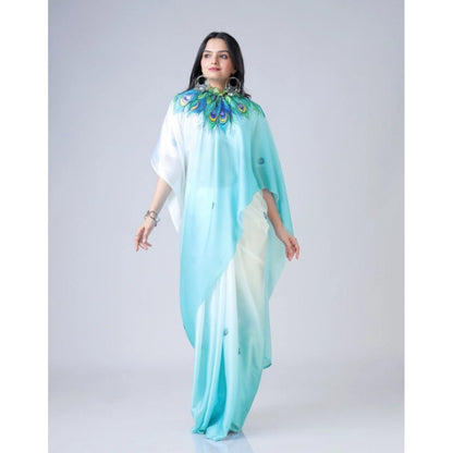 Women's Soft Crepe Silk Printed Ready To Wear Saree With Unstitched Blouse 5.5Mtr (Sky Blue)