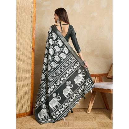 Women's Silk Blend Printed Saree With Unstitched Blouse 5.5Mtr (Green)